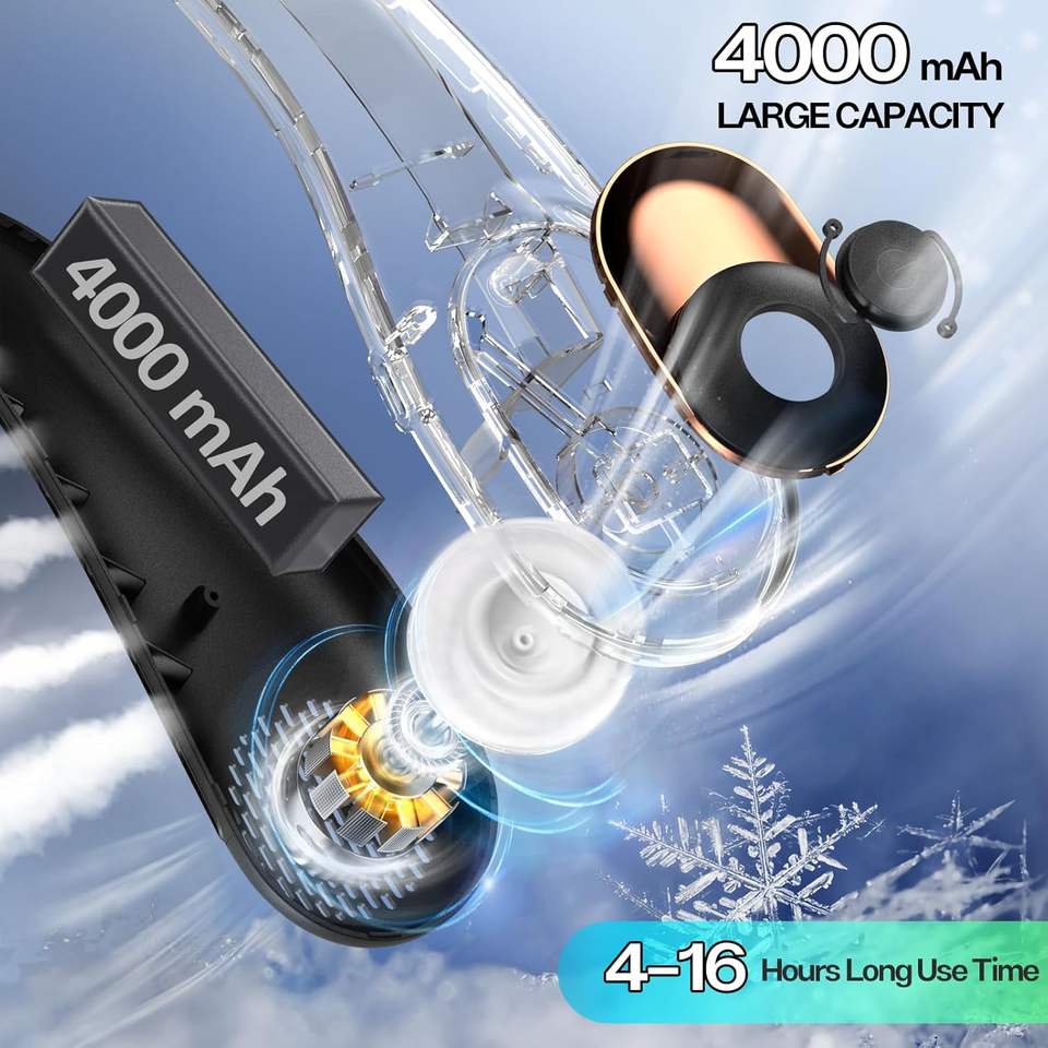 Bladeless neck fan with 4000mAh battery, internal view